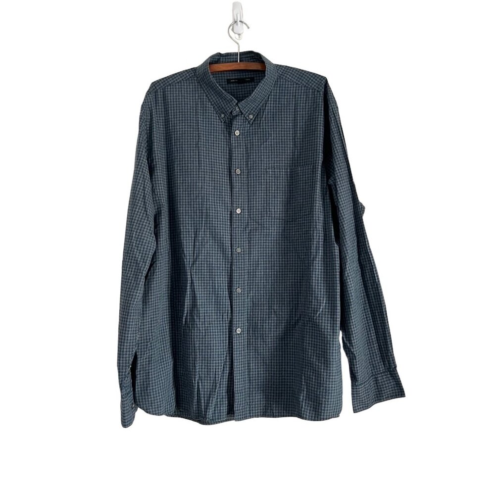 John Varvatos Mens Blue Gray Checkered Long Sleeve Button Shirt Size 2XL